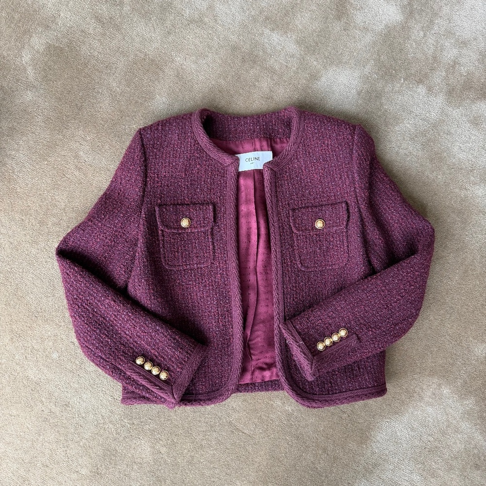 Celine Hedi Period Wool Jacket 36 Ladies' Burgundy Bordeaux